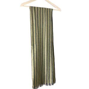 Wool Scarf Killarney Weavers Ireland Striped Green Brown Fringe Ends 10x65